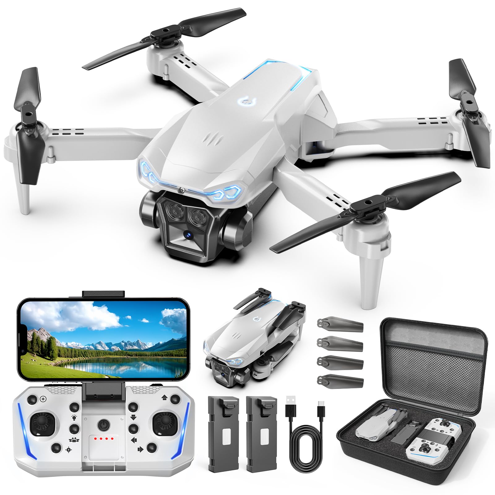 1080P Drone with Camera for Kids & Adults Beginners, Foldable FPV Quadcopter wit