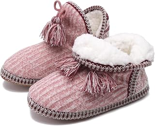 COFACE Cozy Women's Cottage with Pompom Warm Knitted Slippers Boot TPR Insoles Innengefüllt Shoe in 5 Colours