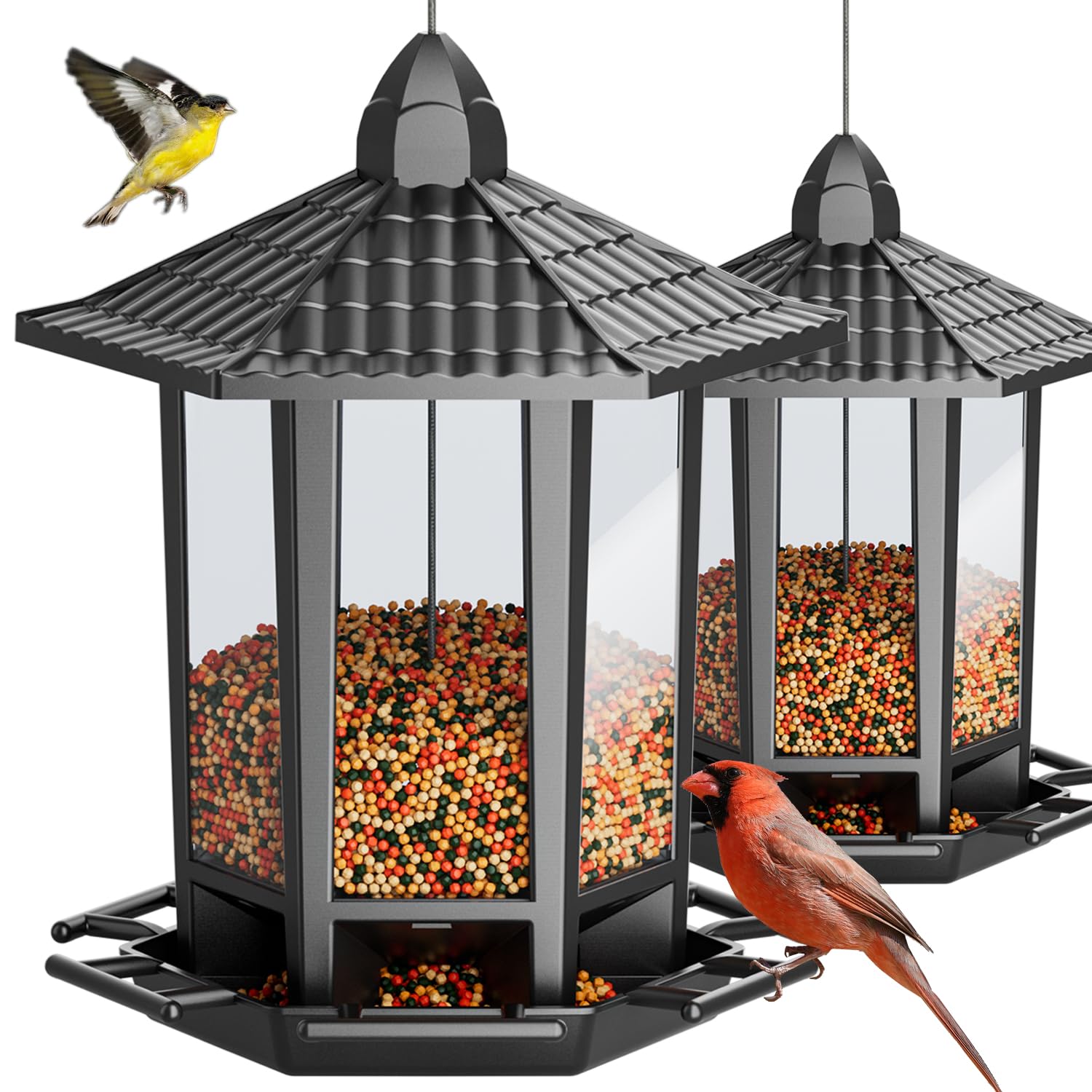 Birdream 2 Pack Bird Feeders for Outdoor Hanging, Retro Pagoda Design Fun Instal