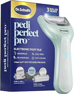 Dr. Scholl's Pedi Perfect Pro Electric Foot Callus Remover with x3 Roller Heads, Waterproof, Rechargeable - Removes Hard Skin for Soft Beautiful Feet, 90-Minute Run Time, Dust Catcher, Pedicure Tools