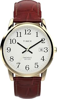 Timex Men's Easy Reader 35mm Watch - Brown Strap White Dial Gold-Tone Case
