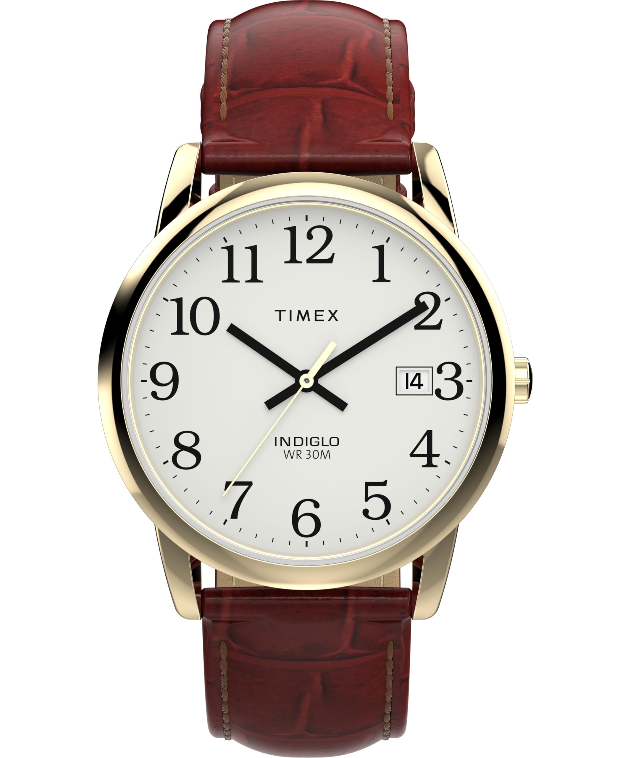 Timex Men's Easy Reader 35mm Watch - Brown Strap White Dial Gold-Tone Case