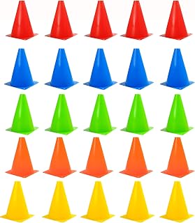 25 Pack Soccer Training Agility Cones,Marker Cone, Field Marker Disc Cone | Ideal for Soccer/Football, Basketball, Hockey, Speed Training and All Sports,Includes Storage Bag.(Colors)