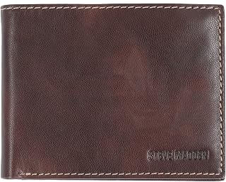 Steve Madden Men's Leather Rfid Extra Capacity Attached Flip Pocket Wallet, Brown/Antique, One Size