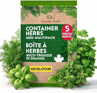 Oh! Canada Herb Seeds Variety Pack - 5 Heirloom Seeds All Natural and 100% Non-GMO - Basil Cilantro Dill Savory Parsley - Herb Garden Kit for Live Plants - Outdoor or Indoor Plant Seeds, Garden Seeds