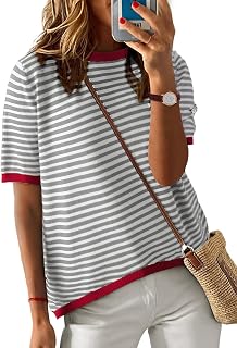 T-shirts Short Sleeve Women Tops Summer Casual Comfortable Loose T-Shirt Round Neck T Shirt Striped Women Blouses