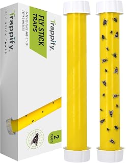 Trappify Hanging Fly Trap Indoor Outdoor - Sticky Fly Catcher, 2 Pack | Recycled Paper Stick with Ultra-Tacky Adhesive and Bait Cup, Hangs in Kitchens, Patios, Barns, Catches Flies and Gnats