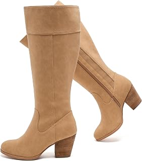 Luoika Damen Extra Wide Wade Wide Wide Round Toe Knee High Boots