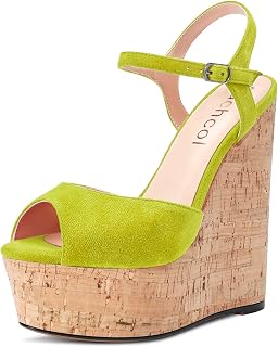 Aachcol Women's Wedge Espadrille Platform Sandals Open Toe Strap Ankle Slingback Strap High Heel Dress Pumps Suede 15 CM