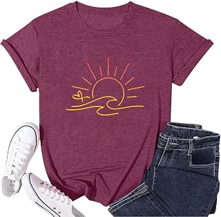 Funny Graphic Shirts for Women, Summer Casual Short Sleeve T Shirts for Outdoor Workout