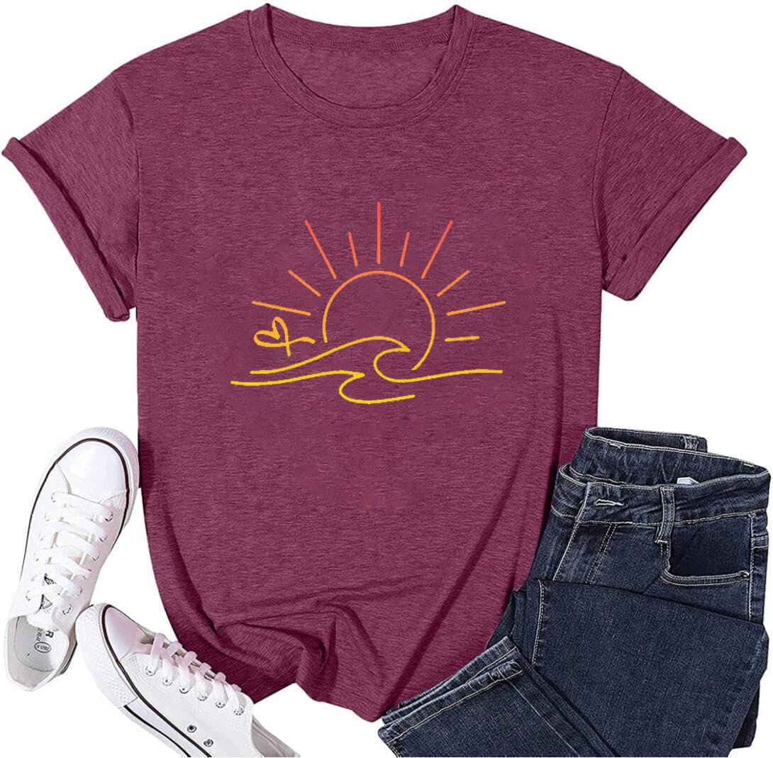 Funny Graphic Shirts for Women, Summer Casual Short Sleeve T Shirts for Outdoor 