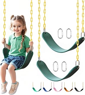 2 Pack Heavy Duty Swing Seats with 66" Rust-Resistant Chains, Swing Set Accessories Replacement with Quick Links, Kids Swings Supports 330 lbs for Outdoor Playground Trees, Green
