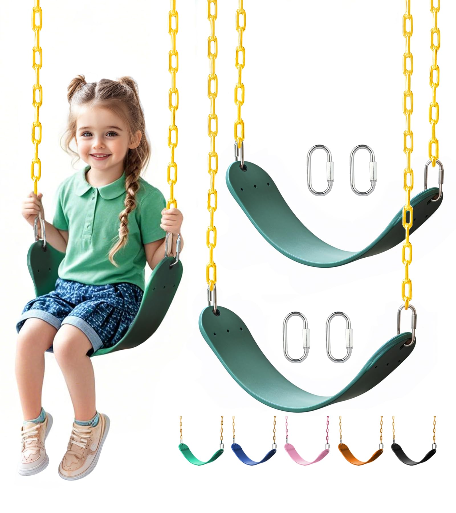 2 Pack Heavy Duty Swing Seats with 66" Rust-Resistant Chains, Swing Set Accessor