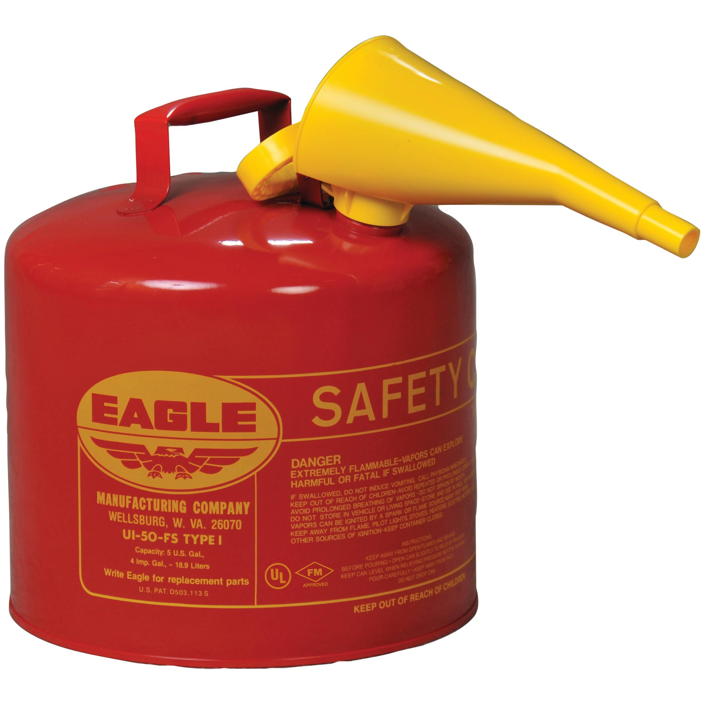 Eagle 5 Gallon Type I Red Safety Gas Can for Gasoline | Flame Arrester, Self-Clo