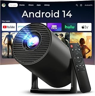 [Built-in Apps] Mini Projector 4K Supported, Android TV OS & Phone Remote | Projector with WiFi 6 & Bluetooth 5.4, Short Throw, Auto Keystone and 180° Rotation for Bedroom, Home Cinema and Outdoor Use