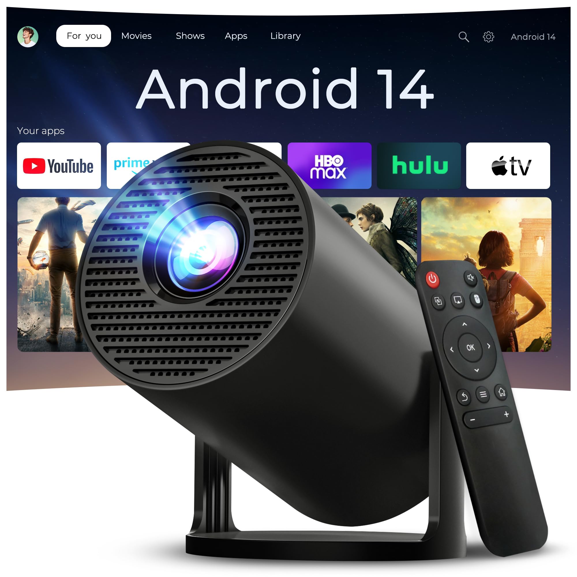 [Built-in Apps] Mini Projector 4K Supported, Android TV OS & Phone Remote | Proj