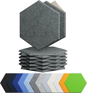 12 Pack Hexagon Acoustic Panels Self Adhesive Sound Proof Foam | High density sound acoustic foam panel, 12 × 10.23 × 0.4in acoustic wall panels for home, office, and more(Moonlight Grey)