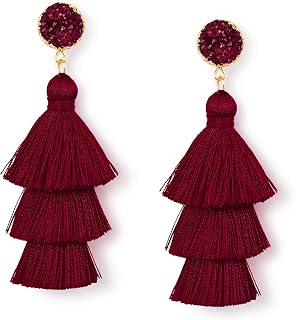 Me&Hz Colorful Layered Tassel Earrings Bohemian Dangle Drop Tiered Tassel Druzy Stud Earrings Women Gifts