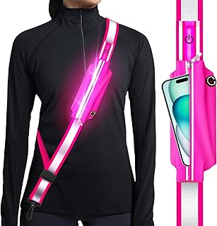 Reflective Sash Gear for Walking at Night,LED Reflective Belt Safety Lights for Walkers,Lights for Night Dog Walking,High Visibility Type-C Rechargeable with Phone Holder for Men Women Kids