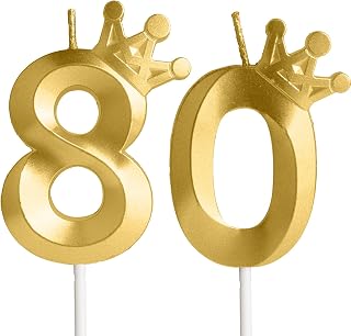 Eighty Metallic Gold 80 Birthday Candle, 80th Candle for Cake,80th Cake Topper,Birthday Party Anniversary Celebration Decoration Supplies for Men Women Kids Birthday Decor