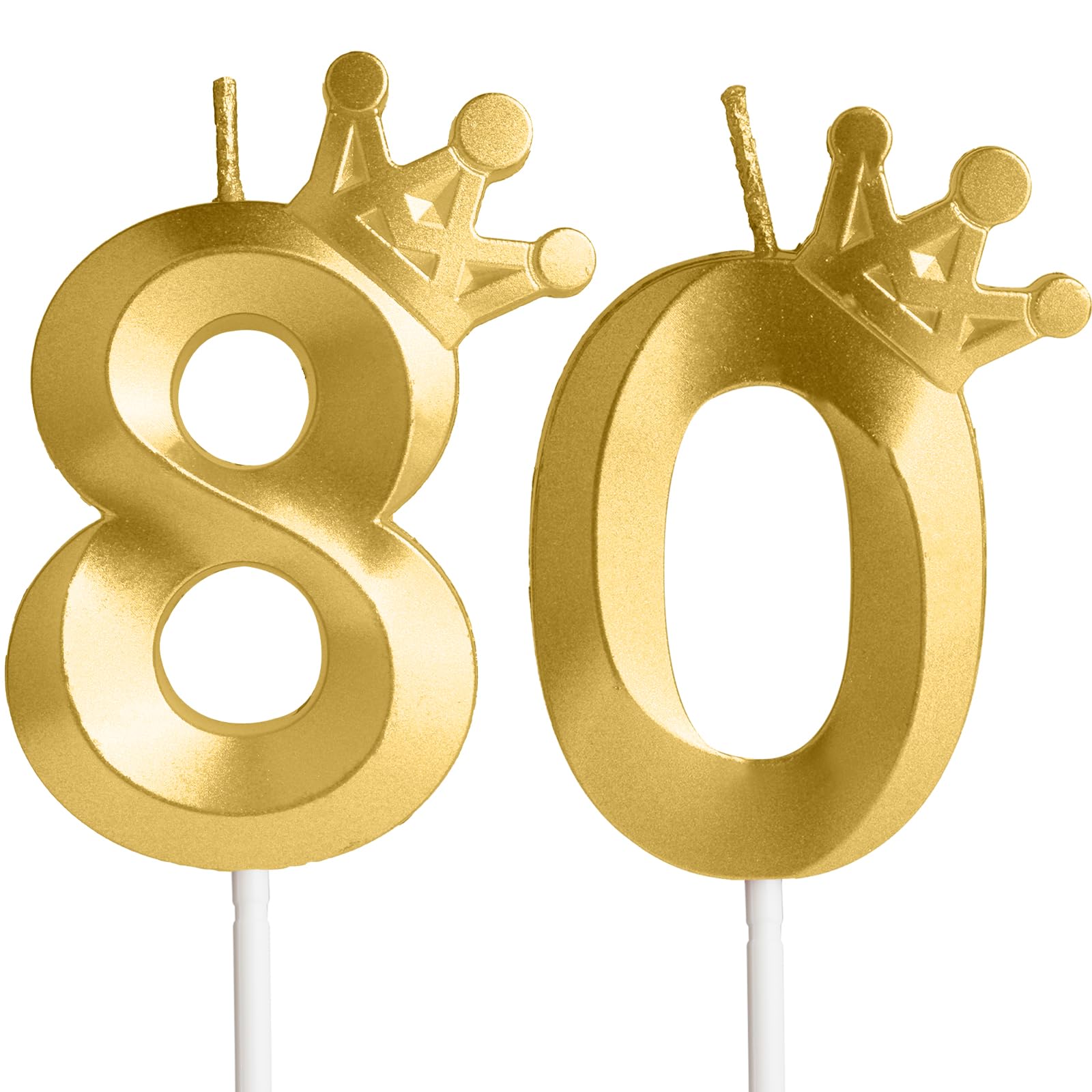Eighty Metallic Gold 80 Birthday Candle, 80th Candle for Cake,80th Cake Topper,B