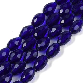 65~67pcs/Strand Faceted Teardrop Glass Beads for DIY Necklace Bracelet Earrings Jewelry Making Dark Blue 8x6mm, Hole:1.2mm
