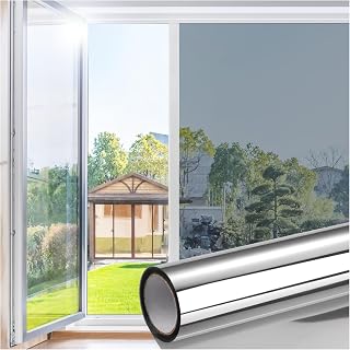 Homein One Way Window Film Reflective Privacy Mirror Tint,Silver,44.5x200cm | Heat Control Sun Blocking Window Tint, Anti UV Glare ,Daytime Mirror Privacy Film Window for House Home Office Glass Window