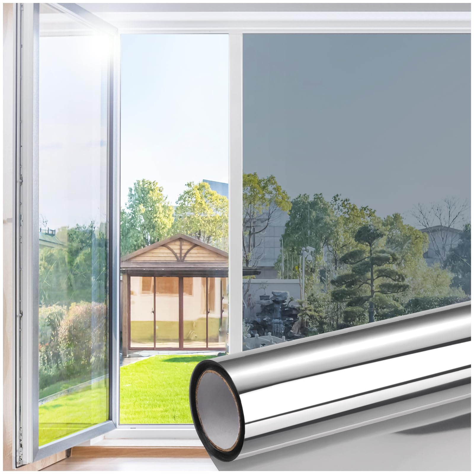 Homein One Way Window Film Reflective Privacy Mirror Tint,Silver,44.5x200cm | He