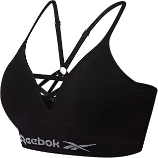 Reebok Womens Seamless Sports Bra | Women's Sports Bras with Halter Neck Design | High Support, Non Wired and Comfortable Bra Available in 4 Size | Black, Grey Or White