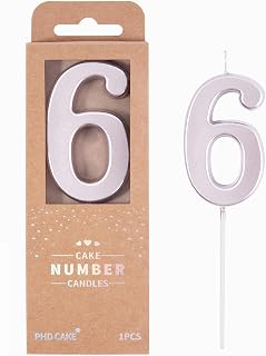 PHD CAKE 2.76 Inch Modern Rose Gold 6 Number Birthday Candles, Cake Candles for Party Celebration