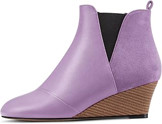 HDEUOLM Women's Half Wedge Esparto Heel Round Toe Ankle Boots Slip-on Wedding Cute 5 CM Heels Shoes
