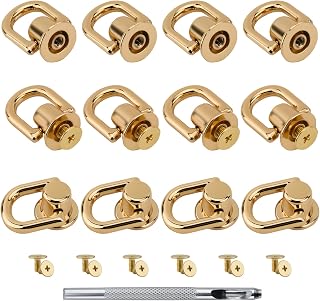 12 PCS D Rings for Purse Hardware with Hole Punch Tool - 360° Rotatable Purse Strap Hardware for Bag Making, DIY Leather Craft, Belt Accessories (Gold)