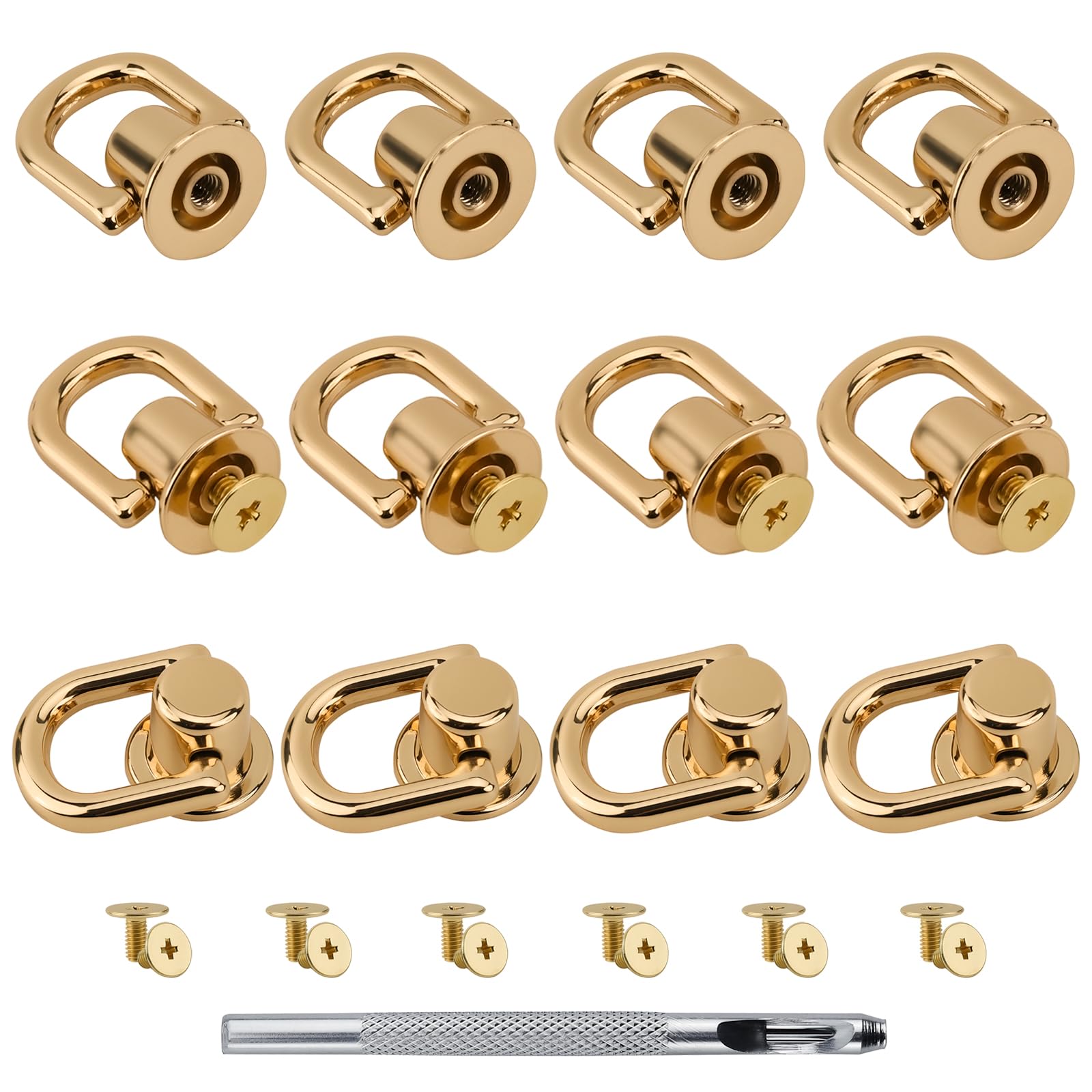 12 PCS D Rings for Purse Hardware with Hole Punch Tool - 360° Rotatable Purse St