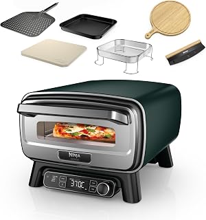 Ninja Artisan Electric Outdoor Pizza Oven & Air Fryer, Green MO201AMZUK | 4 Functions (Pizza, Air Fry, Bake & Prove) and 5 Pizza Settings, Includes Pizza Stone, Peel, Baking Tray & Air Fry Basket