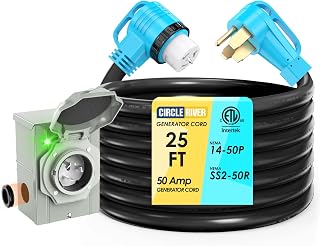 50 Amp 25 Feet Generator Cord and Power Inlet Box Combo Kit | NEMA 14-50P Male to SS2-50R STW 6/3+8/1 AWG 125/250V Twist Locking with Inlet Box for Generator to House