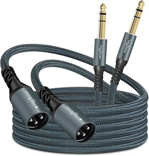 Twozoh XLR Male to 1/4 TRS Stereo Audio Cable 10FT 2 Pack, Braided Jack 6.35mm to XLR Male 3Pin Guitar Cable (Professional/HiFi)