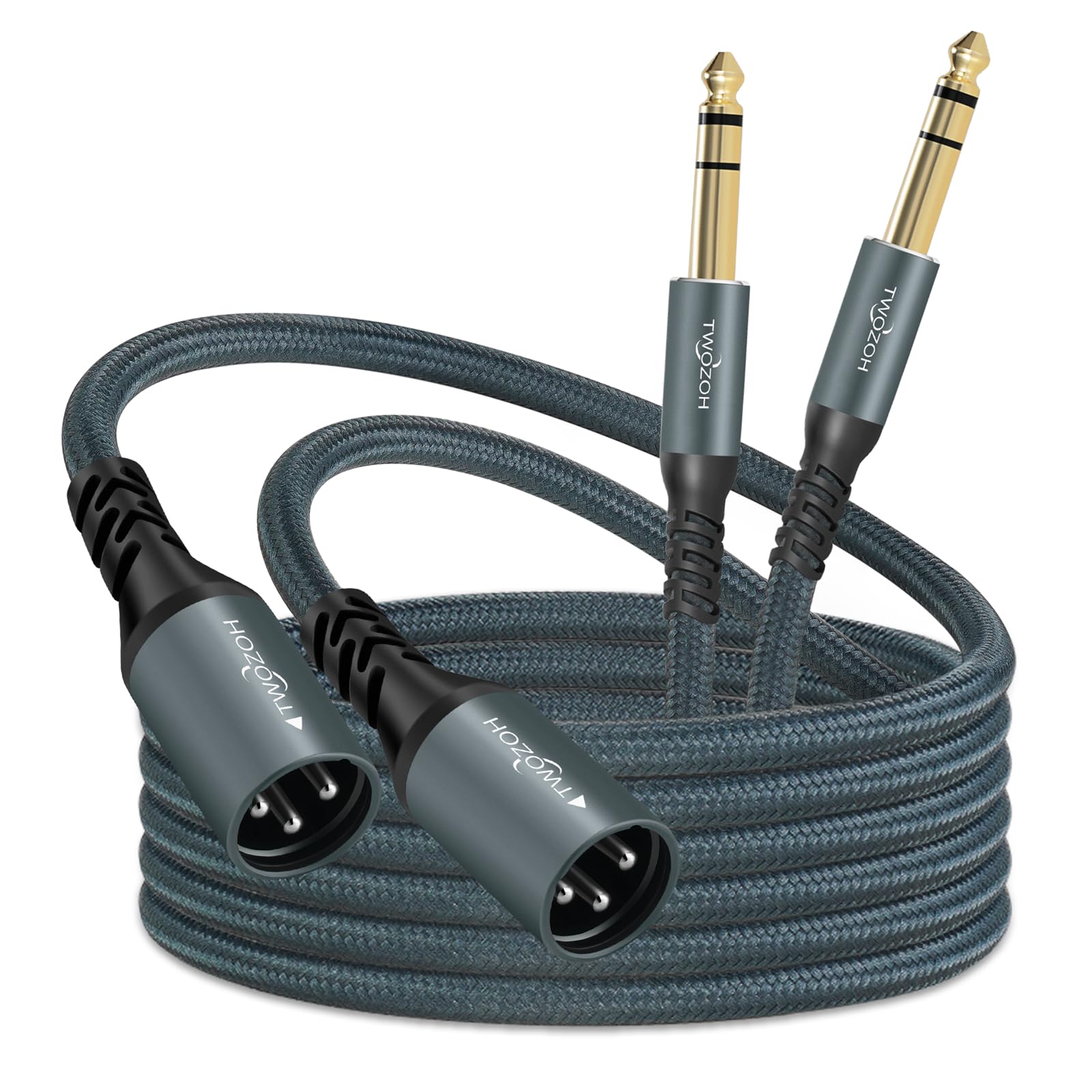 Twozoh XLR Male to 1/4 TRS Stereo Audio Cable 10FT 2 Pack, Braided Jack 6.35mm t