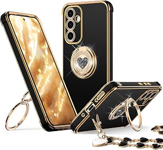 XYZ for Galaxy S23 FE Case with Stand, for Samsung Galaxy S23 FE Case with Double Ring, Women Girls Bling Luxury Phone Case for Samsung S23 FE, Black