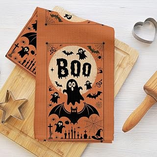 Halloween Kitchen Towels 24 x 14 Inch Ghostly Waffle Kitchen Towel Bat Home Decor Absorbent Microfiber Tea Towel for Women Men