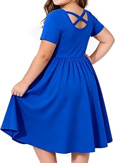 Girl Short Sleeve Dress Cotton A-Line School Dress with Pockets