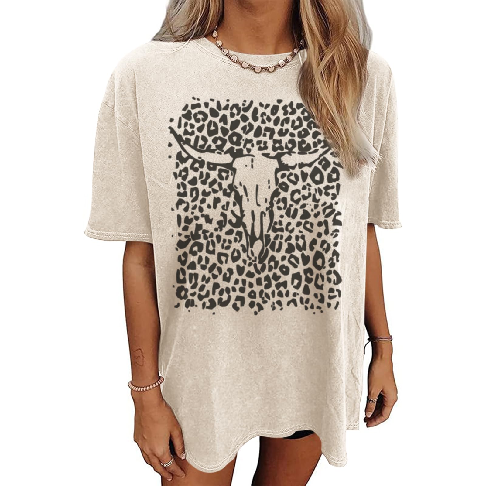 Western Cow Skull Shirts for Women Boho Cowgirl Shirt Vintage Acid Wash Tshirt O