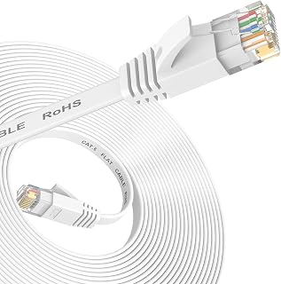 Ethernet Cable 5M, Cat6/Cat 6e Internet Cable, Flat Network Patch Cord | High Speed Lan Cable with Snagless RJ45 Connector for Router, Modem, Laptop, Switch, TV, faster than Cat 5e/Cat 5-White