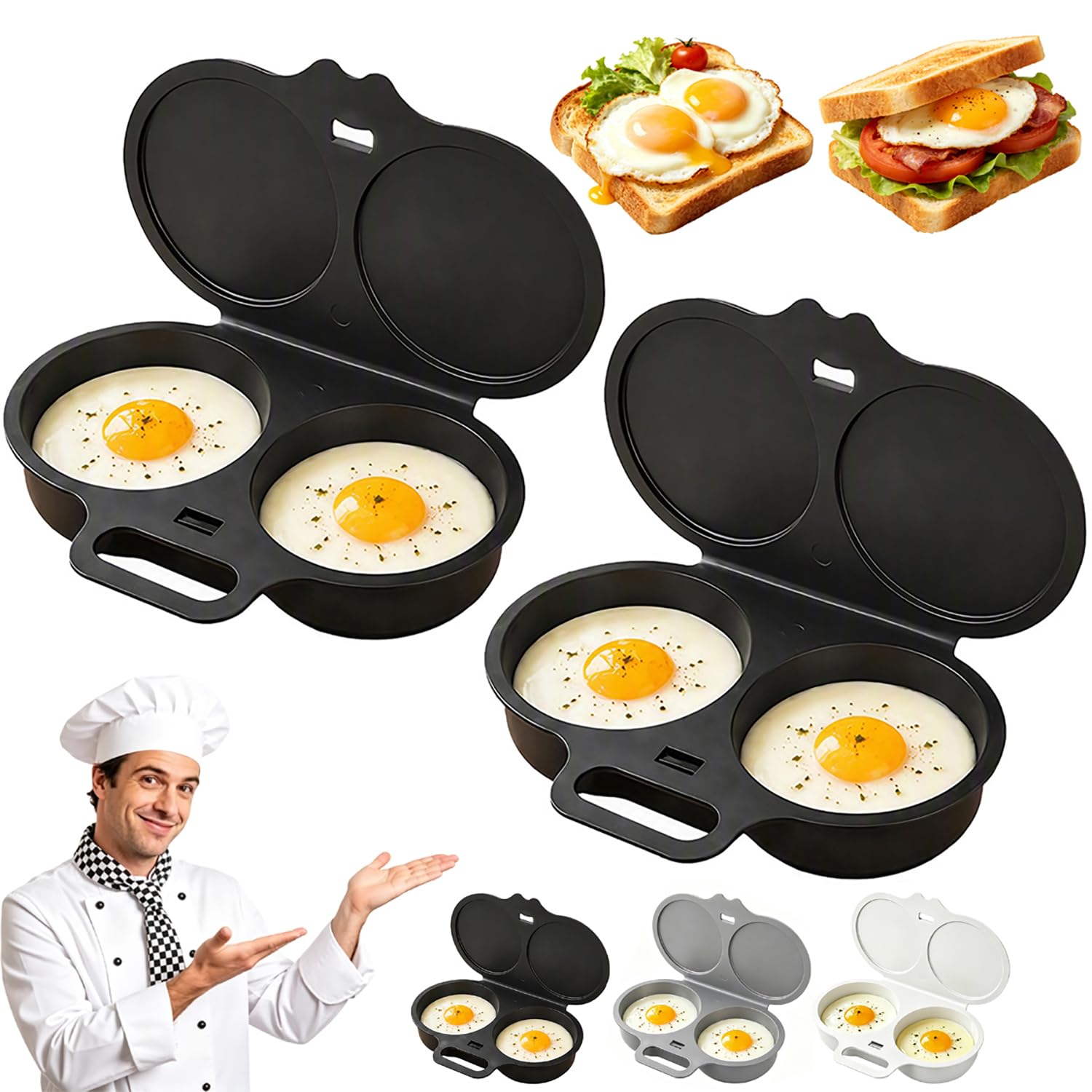 2 Pcs Microwave Egg Poacher 2027 Upgraded Dual Cavity Egg Cooker for 2 Eggs