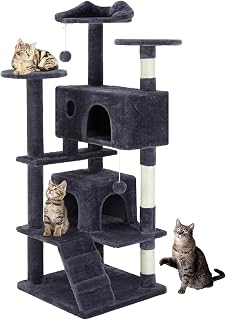 Aidoly 54 Inch Cat Tree Tower with Sisal Scratching Posts, Multi-Level | Cat Tower with Climbing Ladder, Play Toy Balls House for Indoor Cats, Grey