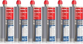 fischer Injection Mortar FIS EM Plus 390ml (13.2 Oz) Chemical Anchoring on Cracked and Uncracked Concrete Strongest Universal Mortar in the Market - 6 Pack with 12 Mixer nozzles