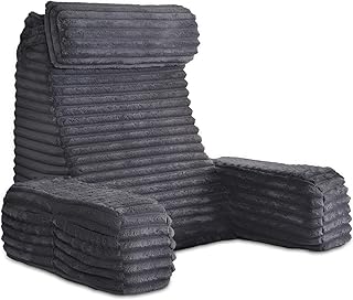 ENITYA 22" XL Back Pillow for Bed Sitting Up with Armrests & Big Pockets | Reading Pillow for Bed, Soft Back Support Chair, Ideal for Watching TV, Gaming, Nursing, Resting, Post Surgery, Dark Grey