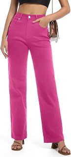 Women High Waist Jeans Straight Leg Elastic Fashion Wide Leg Tummy Control Loose Fit Jeans