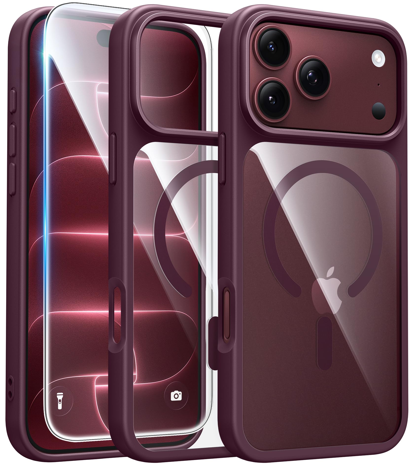 FNTCASE Magnetic for iPhone 18 Pro Max Case/17 Pro Max Case, Clear Burgundy | Fi