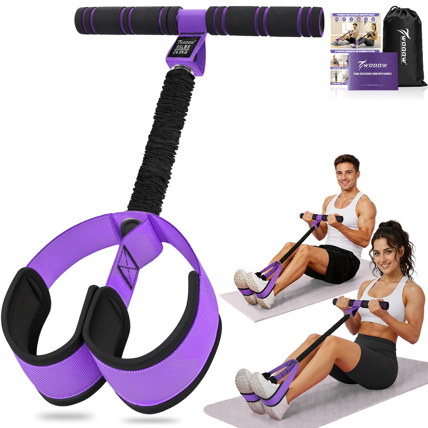 Upgraded Pedal Resistance Band with Handles, Foot Pedal Resistance Bands for Wom