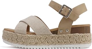 Soda "Firely" ~ Women's Round Toe Crisscross Band Platform Espadrille Wedge Sandal with Adjustable Ankle Strap